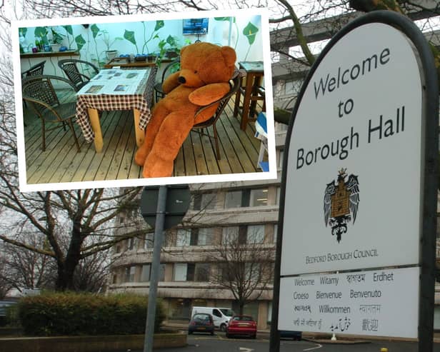 Bedford Borough Council and, inset, a file picture of a teddy bear café (Pictures: IMG/Pixabay)