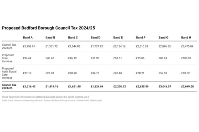 Table showing the proposed council tax increase. Image: LDRS