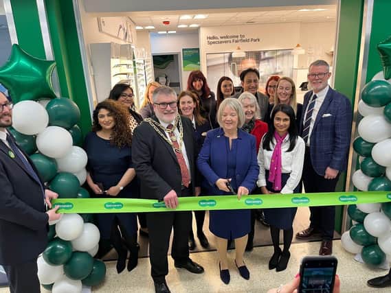 Specsavers Bedford Fairfield officially opened by Specsavers co founder Dame Mary Perkins and Mayor Dave Hodgson