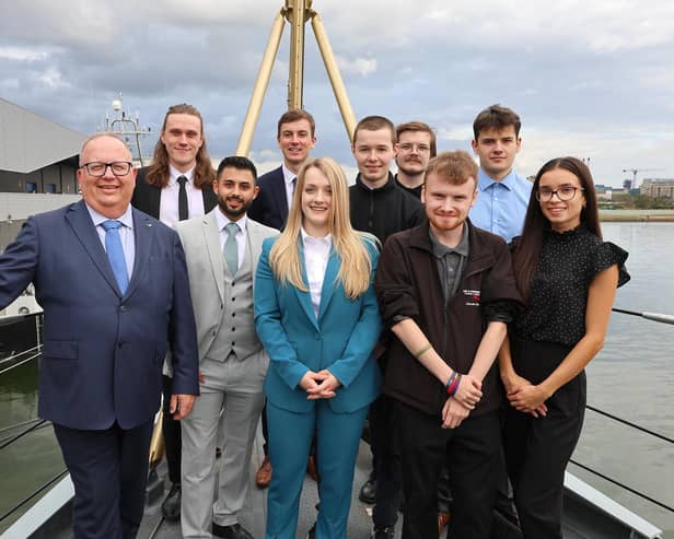 Lockheed Martin UK Chief Executive Paul Livingston (left) with the 2023 apprentices cohort