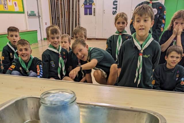 Cub Scouts watching an experiment