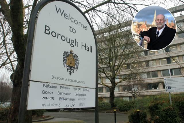 Bedford Borough Hall and inset, mayor Tom Wootton