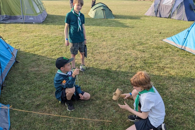 Scouts pitching their tent