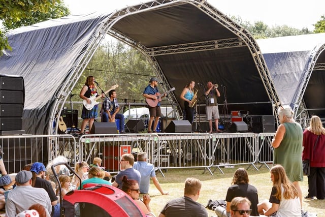 The Flamingo Wet Gurus played the Community stage on Mill Meadows