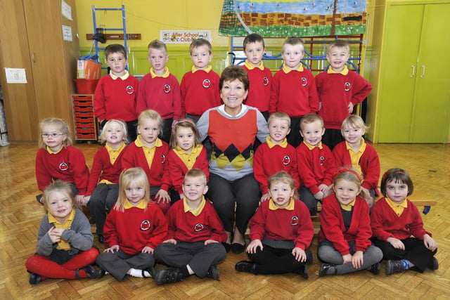 The new reception class pupils at Shilbottle First School with teacher Judith Williams.