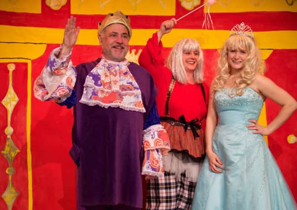 Rich Hedges as the King, Lizzy Layton-Scott as the Fairy and Nikita Loney as Princess Primrose