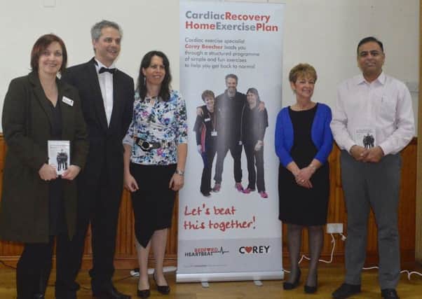 Bedford Heartbeat DVD launch, from left, Councillor Louise Jackson, cardiac fitness specialist Corey Beecher, cardiac specialist nurses Emma Mills and Wendy Stone, Bedford and Kempston MP Mohammad Yasin.