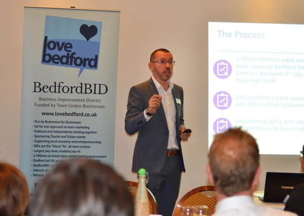 Shopper Anonymous consultant Graham HIll is pictured is speaking at the BedfordBID Business Breakfast at the launch of the 2017 Christmas campaign.