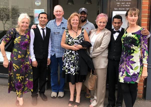 The staff of Thali and Tandoor Jahangir Alom, manager Mohammed Tera Miah and Humayun Kobir pictured with Hope Founder and Hon Director Maureen Forrest, International Fundraising Director Maura Lennon,and  author Jacqueline Merne