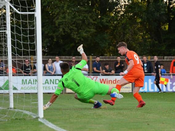 Connor Tomlinson puts Luton 1-0 in front at Bedford Town