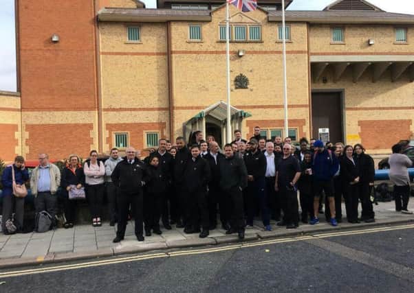 Striking prison staff pictured this morning (Fri)