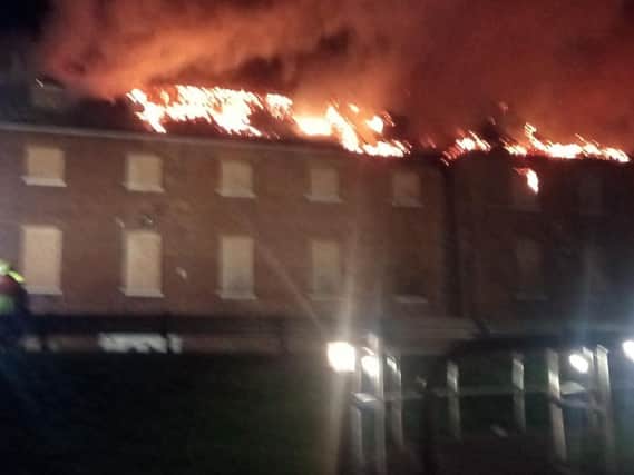 The building ablaze