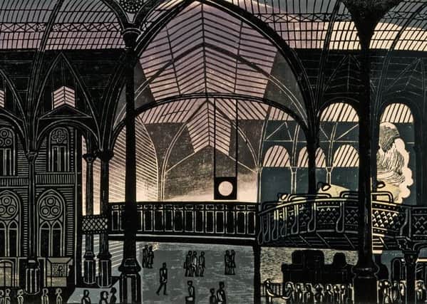 Detail of Liverpool Street Station, linocut, 1960 by Edward Bawden. Picture: The Edward Bawden Estate / Courtesy of the Trustees of the Cecil Higgins Art Gallery (The Higgins Bedford)