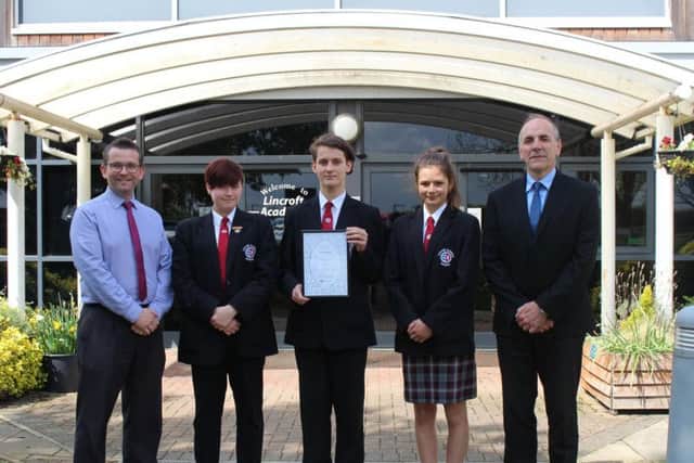 Left to right; Paul Wildman from Lincroft Academy, students Lorelei, Connor and Cerys, and Mark Duke from Lincroft Academy.