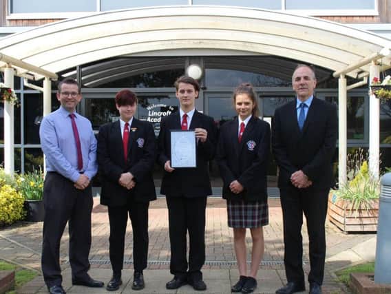 Left to right; Paul Wildman from Lincroft Academy, students Lorelei, Connor and Cerys, and Mark Duke from Lincroft Academy.