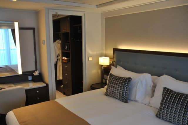 Our Mid Ship Suite featured a lounge, bedroom with a walk-in closet and bathroom