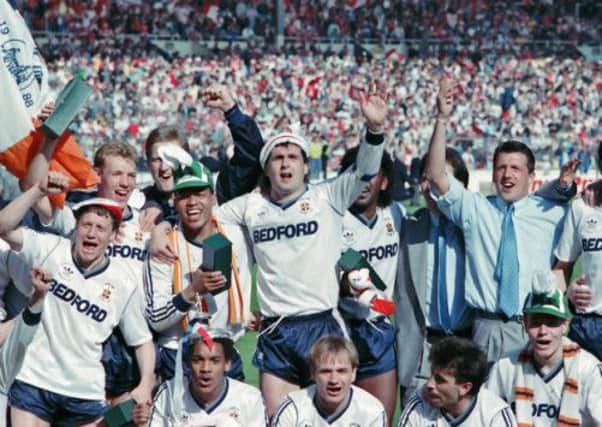 Luton Town celebrate their Littlewoods Cup win in 1988