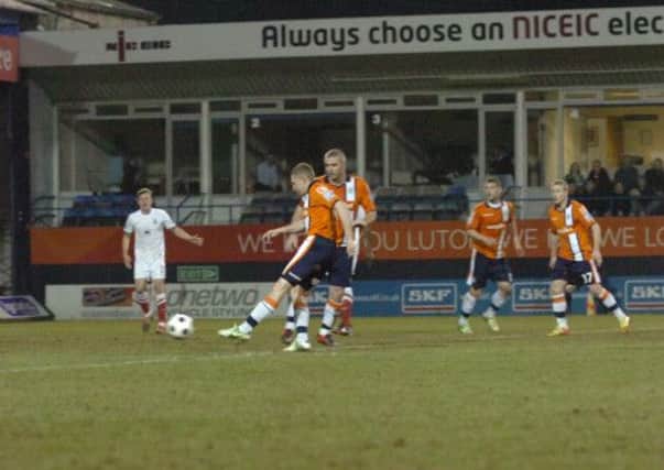 David Martin scores for Luton against Lincoln City