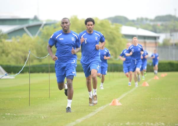 Anthony Charles, behind, could be part of an experienced Hatters back four