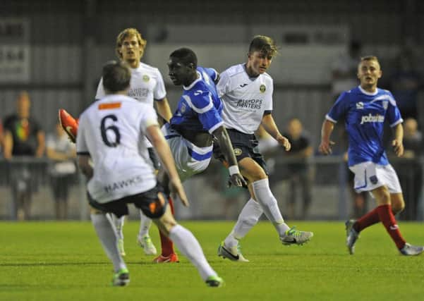 Arnaud Mendy in action for Portsmouth on Tuesday night