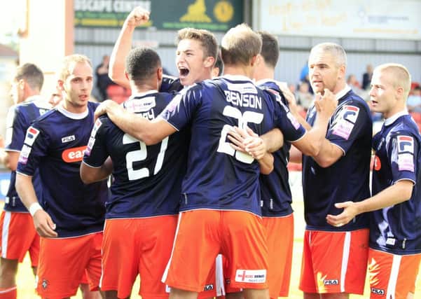 Hatters celebrate their victory over Kidderminster