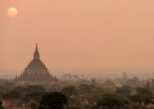 Sunrise over temples in Bagan, Burma, which has been declared a UNESCO World Heritage Site. Pic: PA Photo/Renato Granieri.