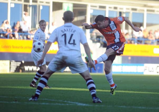 Jamie Hand scores against Gateshead during his time with Luton