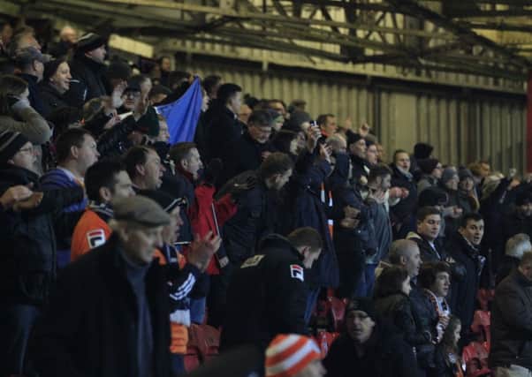 Town's travelling fans at Grimsby on Tuesday night