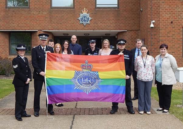 Bedfordshire Police support the LGBT community by raising the rainbow flag at their headquarters in Kempston