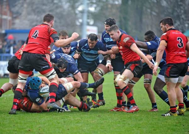 Match action from Bedford Blues' defeat to Jersey. Picture (c) June Essex