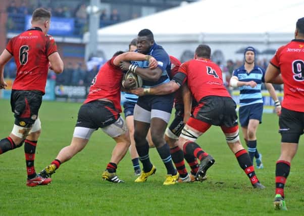 Match action from Bedford Blues' defeat to Jersey. Picture (c) June Essex