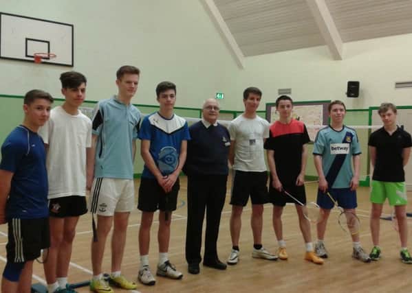 2nd Bedford Boys Brigade badminton team, on left.