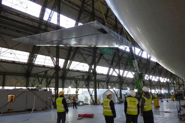 Airlander is fitted with a fin ahead of its first flight PNL-160229-115823001