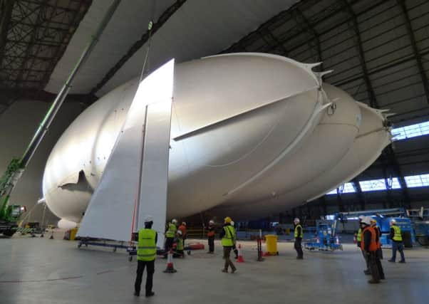Airlander is fitted with a fin ahead of its first flight PNL-160229-115837001