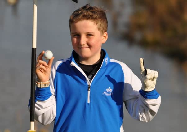Bedfordshire's Ben Loveard celebrates his hole-in-one on the Shires Junior Tour. Picture (c) The Sports Journalist