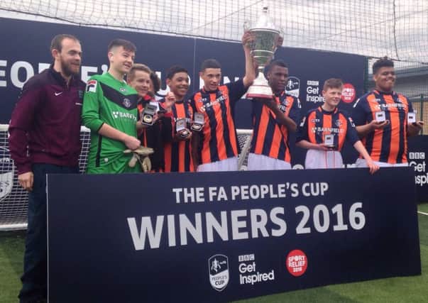 Grange Academy celebrate following the U16 Disability Final during the The FA People's Cup Final 2016 at Goals Sheffield on March 20, 2016 PNL-160323-114854001