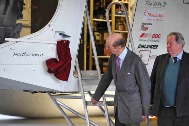 Duke of Kent unveils The Martha Gwyn name on Airlander PNL-161204-170739001