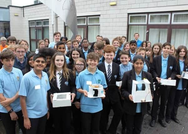 Pupils from Mark Rutherford Upper School and Alban Academy with their smart water systems.