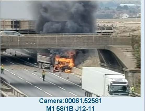 Lorry fire closes M1 at Luton. Photos: Highways England @HighwaysEAST