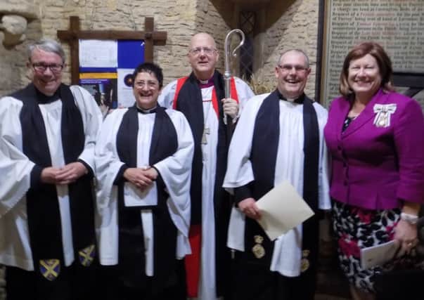 From left,  the Venerable Paul Hughes, Archdeacon of Bedfordshire, Rev Jacqueline Curtis, the Rt Rev Dr Alan Smith, Bishop of St Albans, Rev Peter Turnbull and Helen Nellis, HM Lord Lieutenant of Bedfordshire.