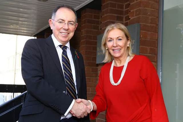 Alan Lines, Vice President and Managing Director, Lockheed Martin UK Ampthill, with Nadine Dorries, MP for Mid Bedfordshire