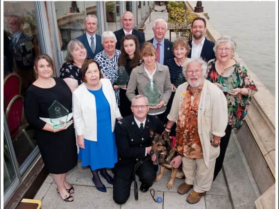 Bill Oddie presented the award to police dog Finn and his handler PC Dave Wardell. Picture by Peter Stevens Photography